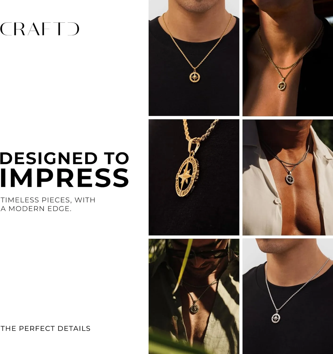 | North Star Pendant Necklace | 20.5" Chain Link with 20MM x 20MM Pendant | Waterproof, Heat & Sweat Resistant | Gifts for Men | Men's Jewelry |
