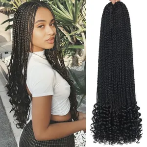 14 Inch Crochet Box Braids Hair with Curly Ends Pre looped Goddess Box Braids Crochet Hair Box Braids Braiding Hair Crochet Braids Hair for Women(14 inch,1B)