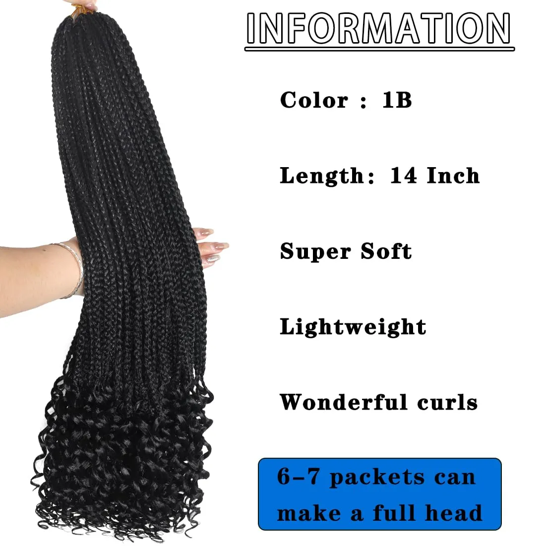 14 Inch Crochet Box Braids Hair with Curly Ends Pre looped Goddess Box Braids Crochet Hair Box Braids Braiding Hair Crochet Braids Hair for Women(14 inch,1B)