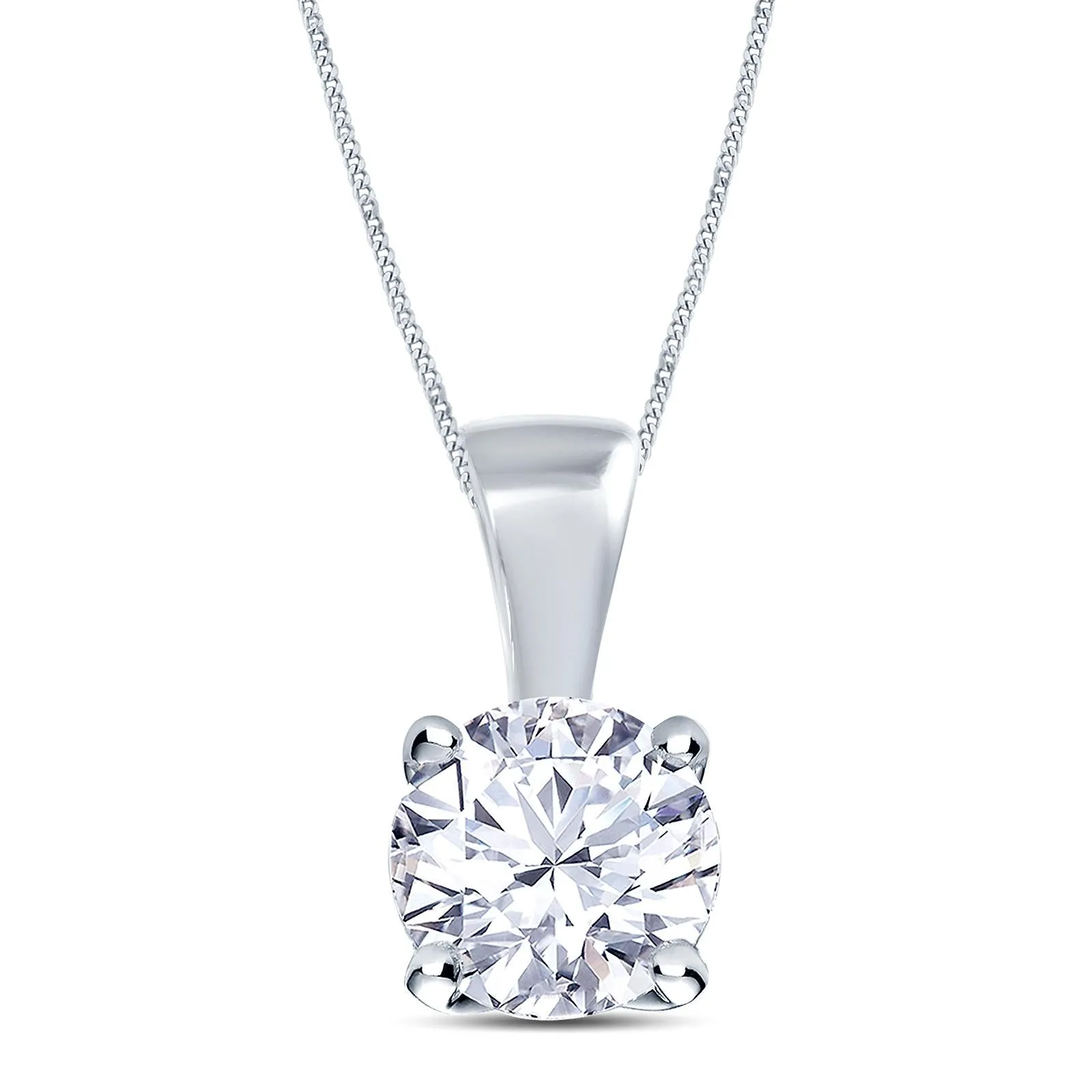 18ct White Gold Round Brilliant Cut Diamond Four Claw Filigree Necklace