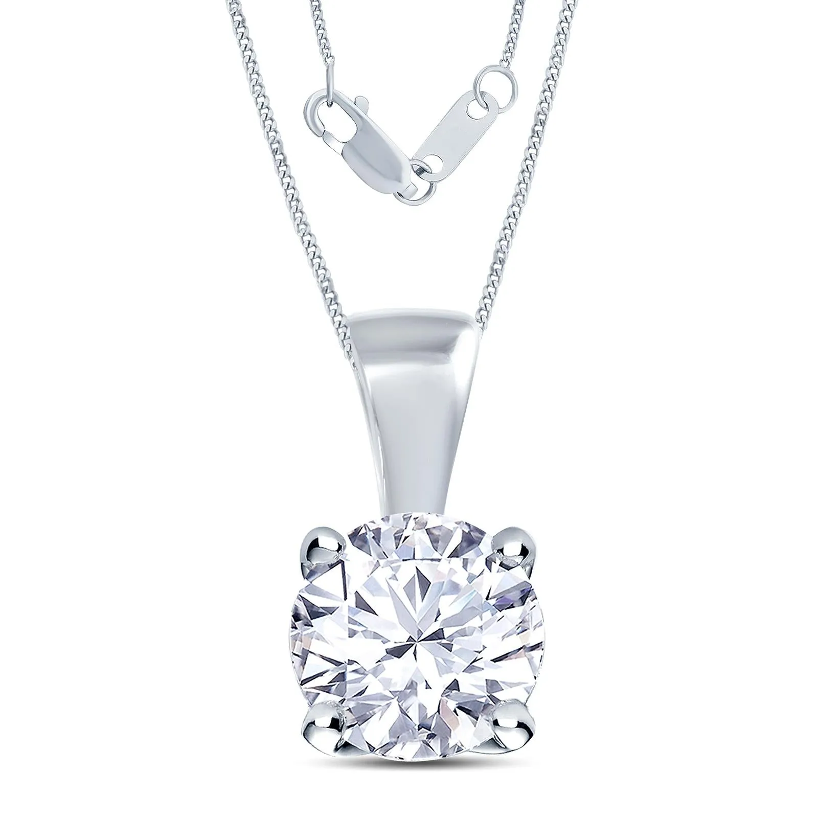 18ct White Gold Round Brilliant Cut Diamond Four Claw Filigree Necklace