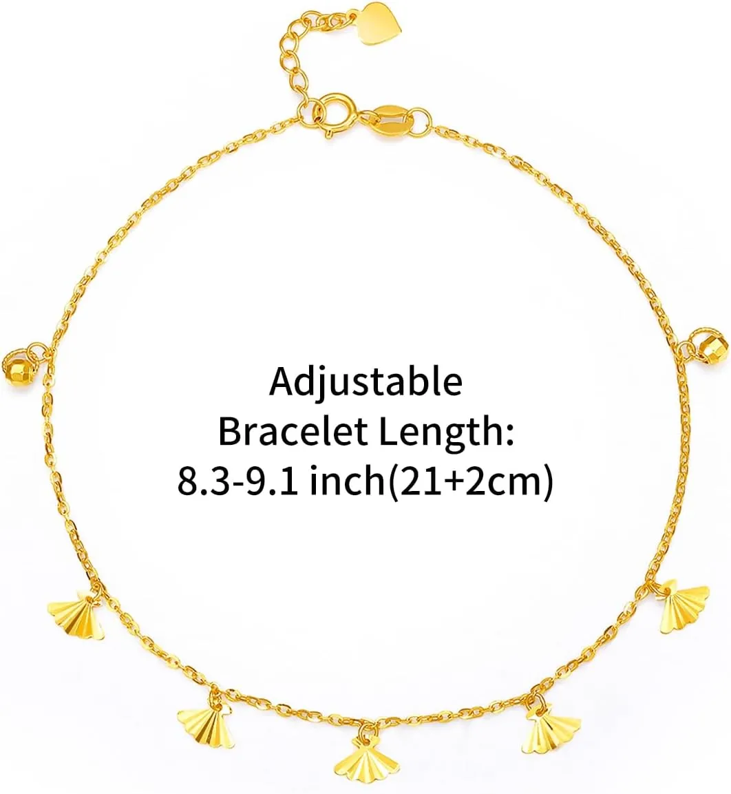 18K Gold Anklet Shell Charm Anklets Real Gold Beads Link Chain Ankle Bracelet Beach Foot Jewelry for Women Ladies Mother Couples Lovers Birthday Aniversary 8.3-9.1Inch/21 2cm KH080885