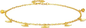 18K Gold Anklet Shell Charm Anklets Real Gold Beads Link Chain Ankle Bracelet Beach Foot Jewelry for Women Ladies Mother Couples Lovers Birthday Aniversary 8.3-9.1Inch/21 2cm KH080885