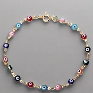 18K Gold Plated Teeny Tiny Evil Eye Bracelet - Multi-Color Enamel, Protective Charm for Women, Teens & Kids