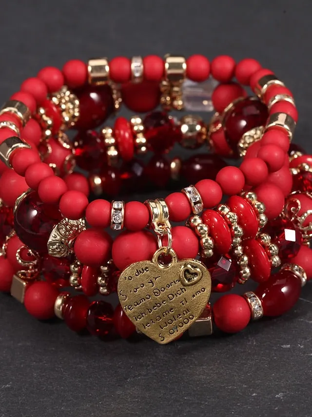 4PCS/Set Bead Bracelet Layered Heart Candy Bohemian Acrylic Bracelet Jewelry Blue For Daily Beach for Women