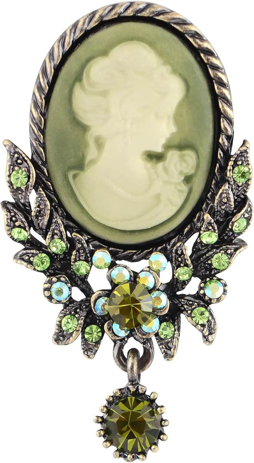 Alilang Vintage Inspired Crystal Rhinestone Victorian Lady Cameo Brooch Pin Maiden Flower Pendant