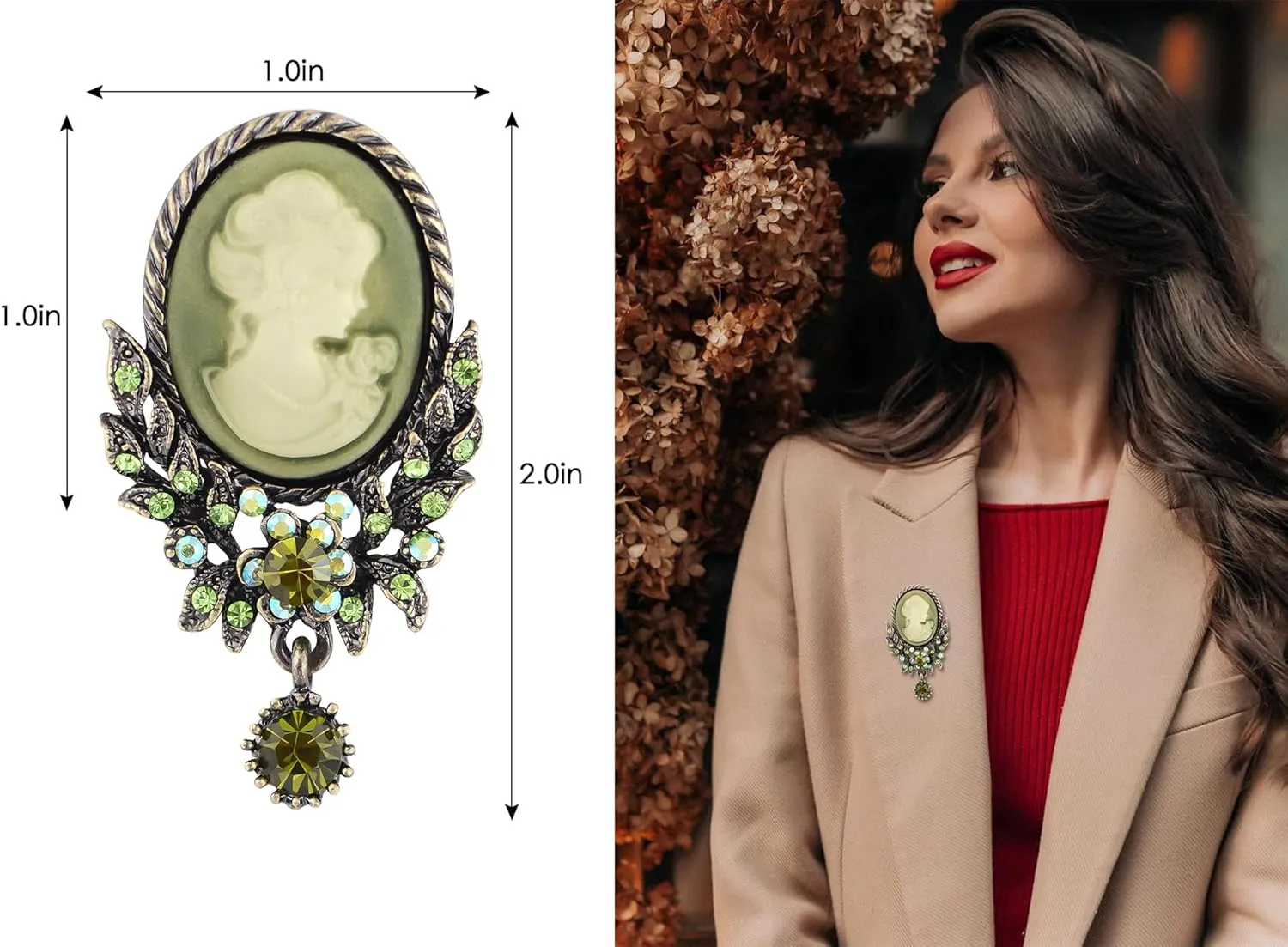 Alilang Vintage Inspired Crystal Rhinestone Victorian Lady Cameo Brooch Pin Maiden Flower Pendant