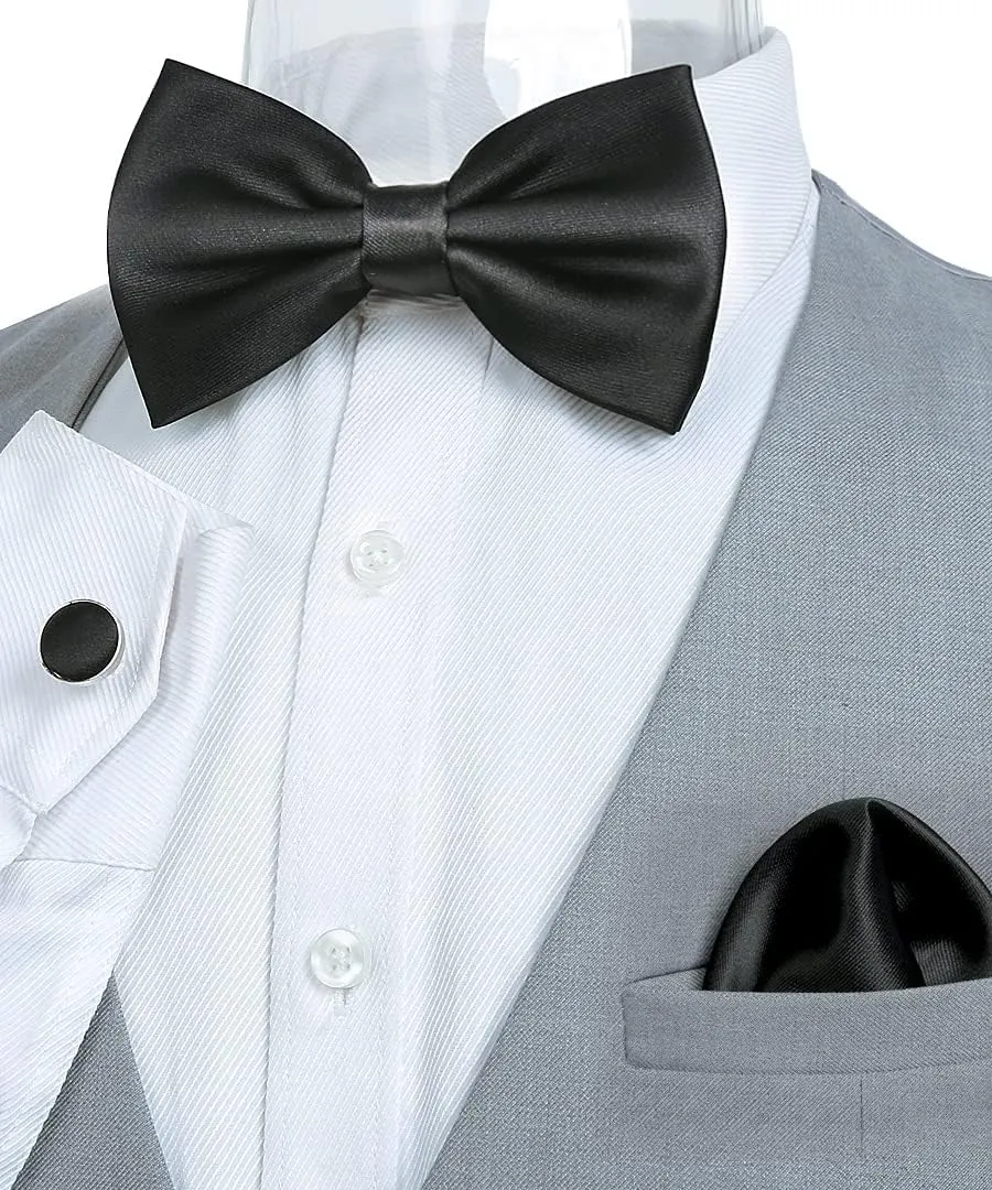 Alizeal Mens Tuxedo Bow Tie, Hanky and Cufflinks Set