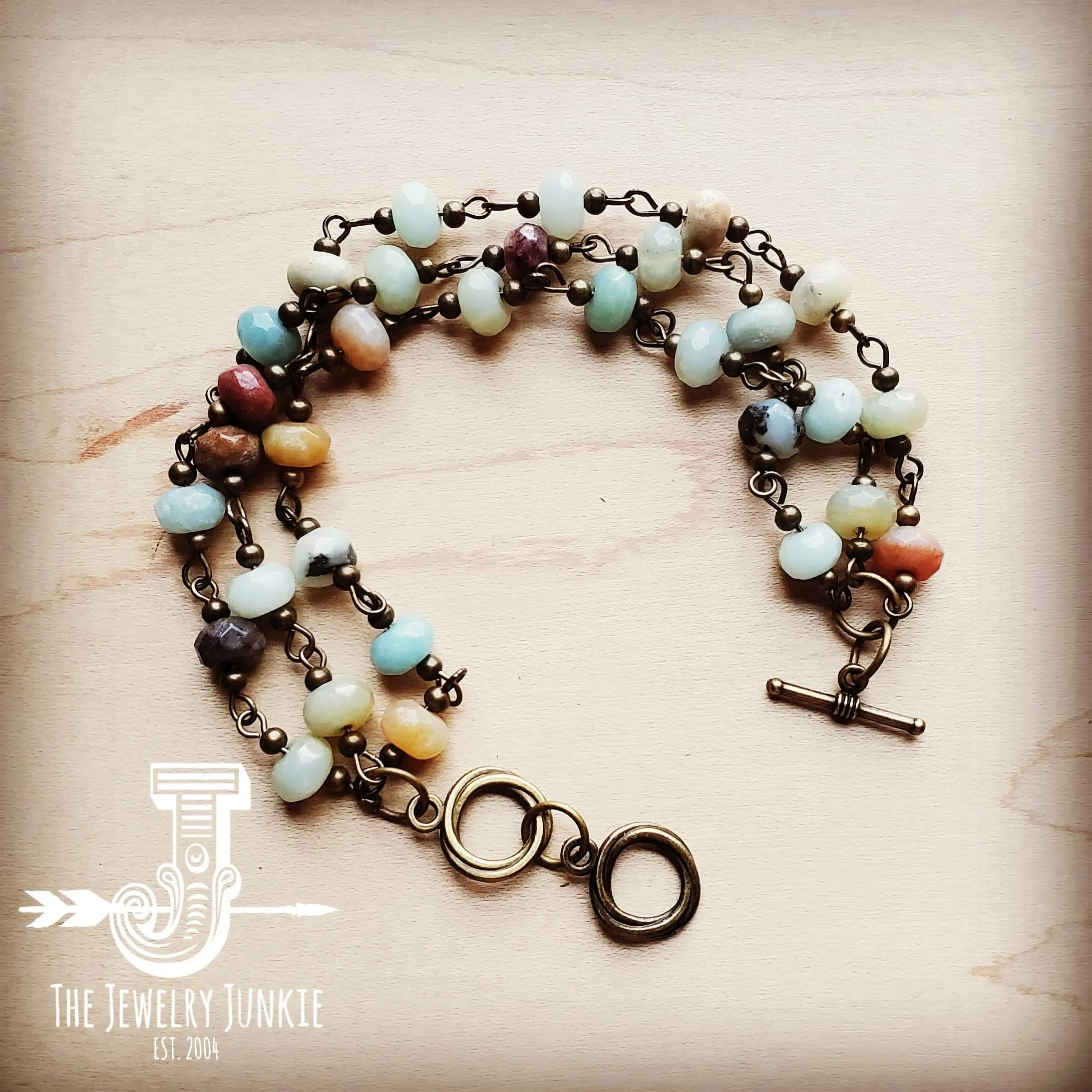 Amazonite Triple Strand Beaded Bracelet 805f