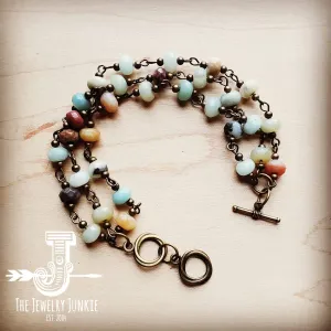 Amazonite Triple Strand Beaded Bracelet 805f