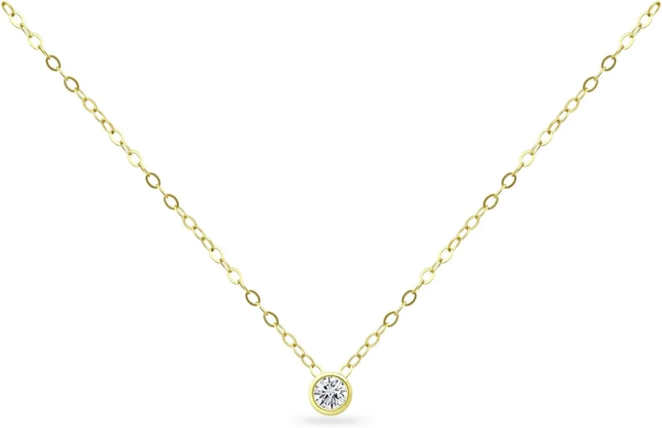 B. BRILLIANT Sterling Silver 0.50-3.85 Carat Round Cubic Zirconia 5-10mm Bezel Set CZ Choker Solitaire Dainty Necklace for Women with Jewelry Gift Box