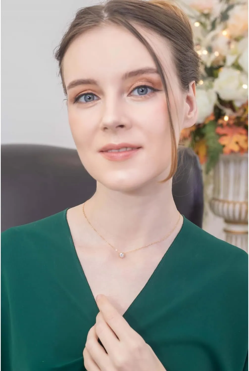 B. BRILLIANT Sterling Silver 0.50-3.85 Carat Round Cubic Zirconia 5-10mm Bezel Set CZ Choker Solitaire Dainty Necklace for Women with Jewelry Gift Box