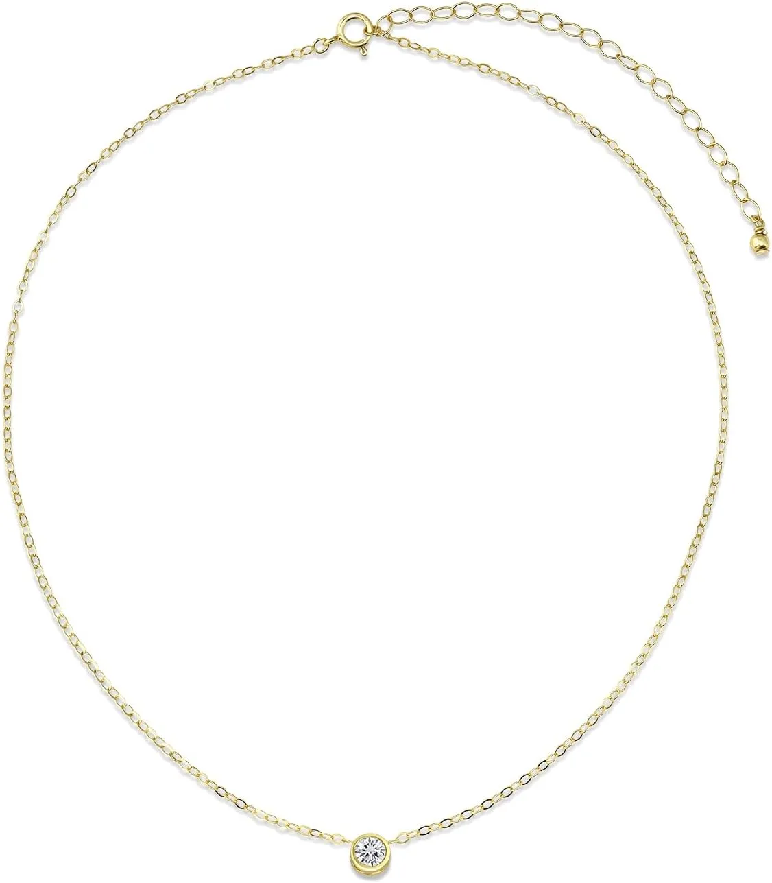 B. BRILLIANT Sterling Silver 0.50-3.85 Carat Round Cubic Zirconia 5-10mm Bezel Set CZ Choker Solitaire Dainty Necklace for Women with Jewelry Gift Box