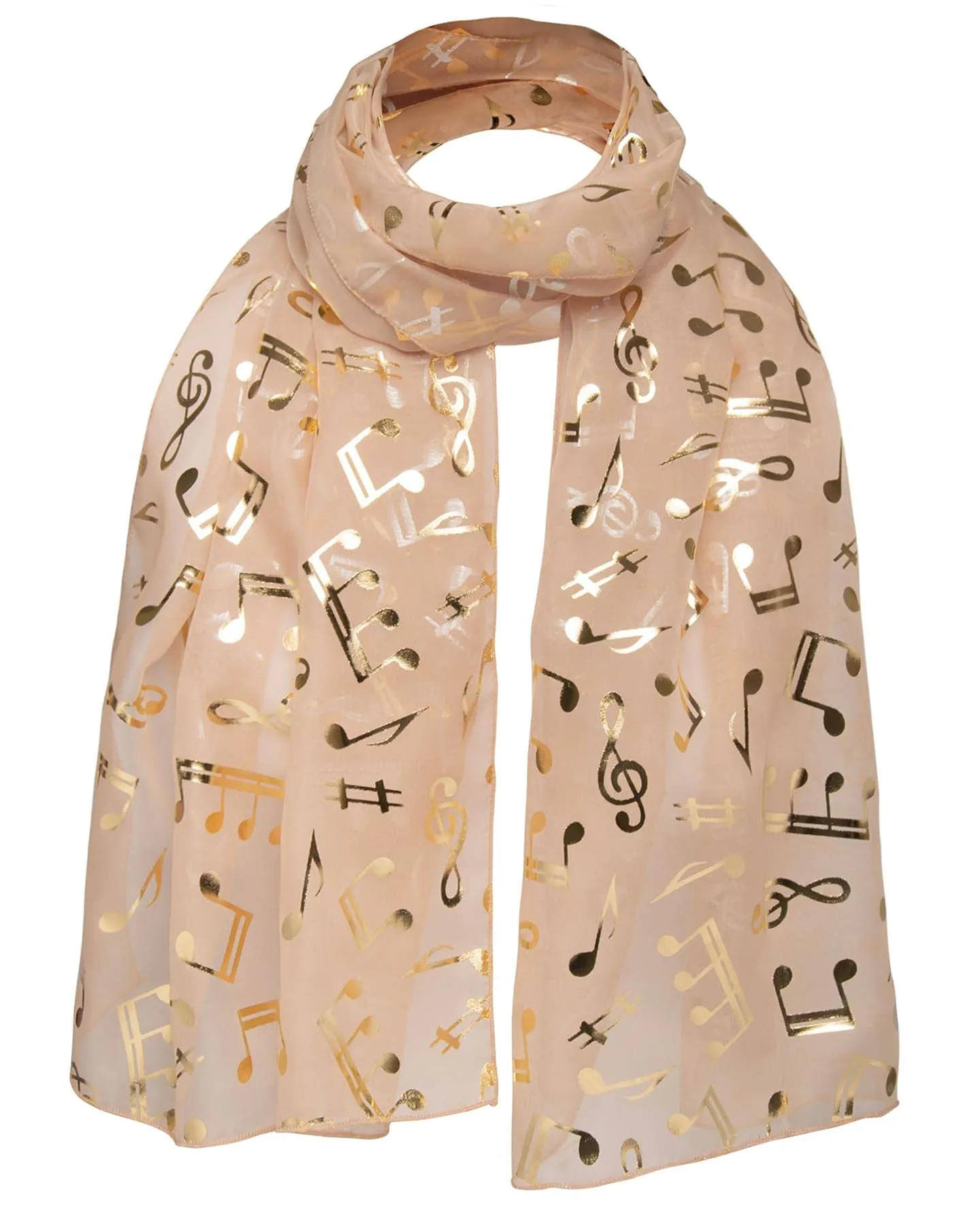 BasicSense Music Note Instrument Gold Foil Metallic Print Lightweight Scarf for Unisex Women Men Musical Group Performance Concert Church School Choir Beige