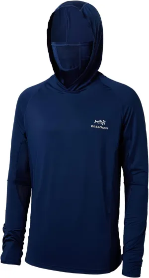 BASSDASH UPF 50  Mens Long Sleeve Fishing Shirt with Mask UV Neck Gaiter Hoodie