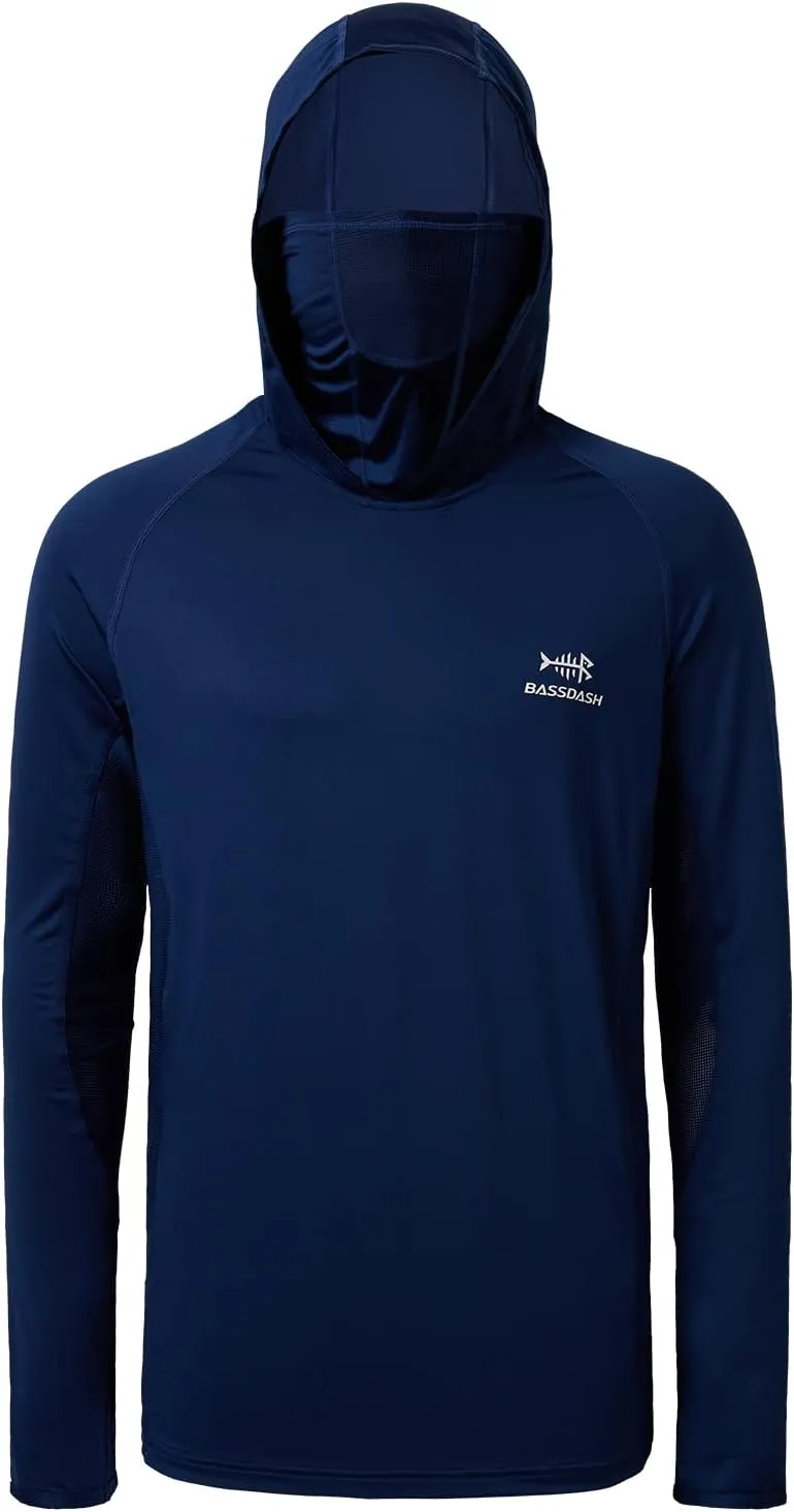 BASSDASH UPF 50  Mens Long Sleeve Fishing Shirt with Mask UV Neck Gaiter Hoodie