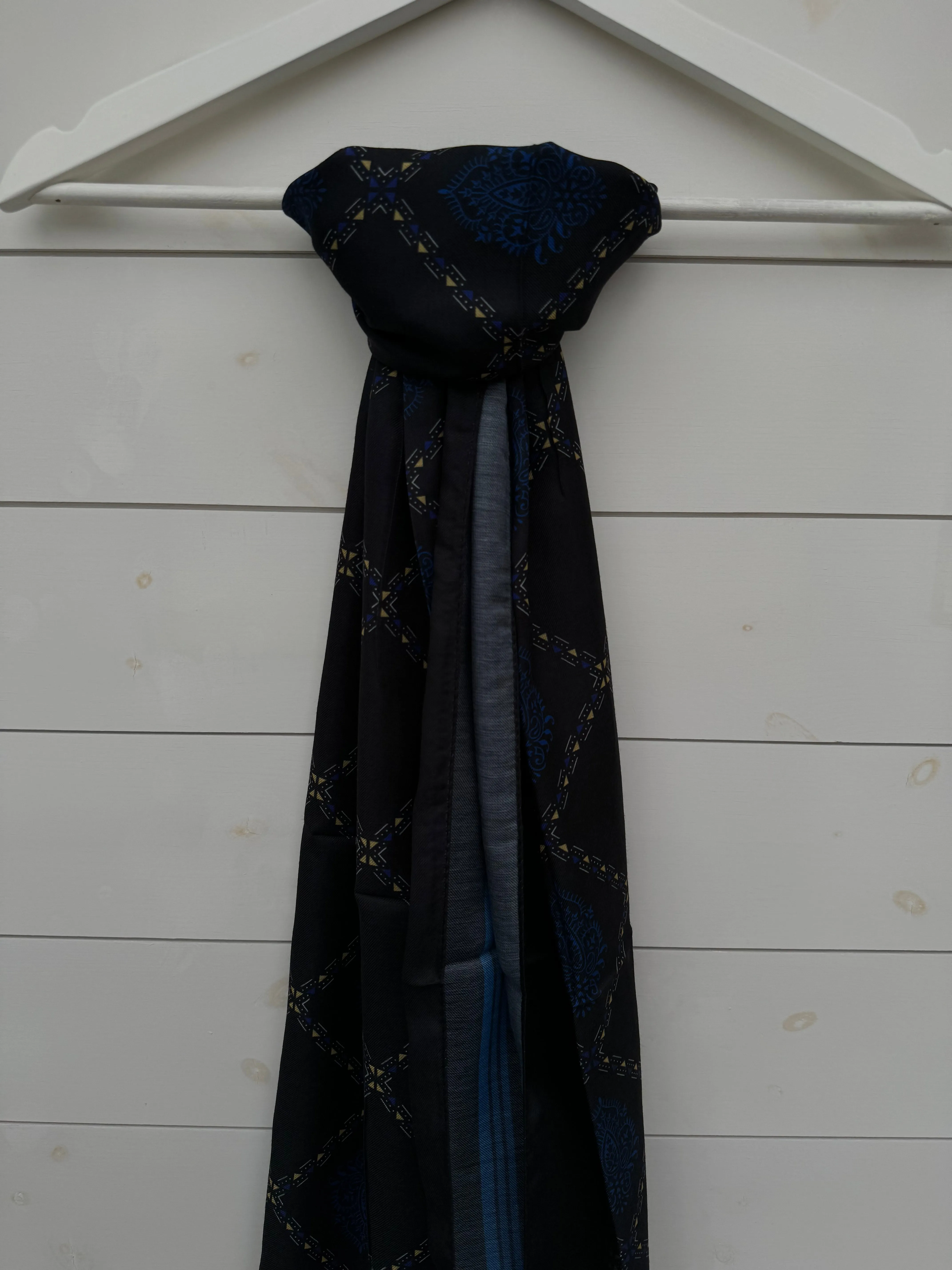 Black and Blue Designed Cotton Scarf