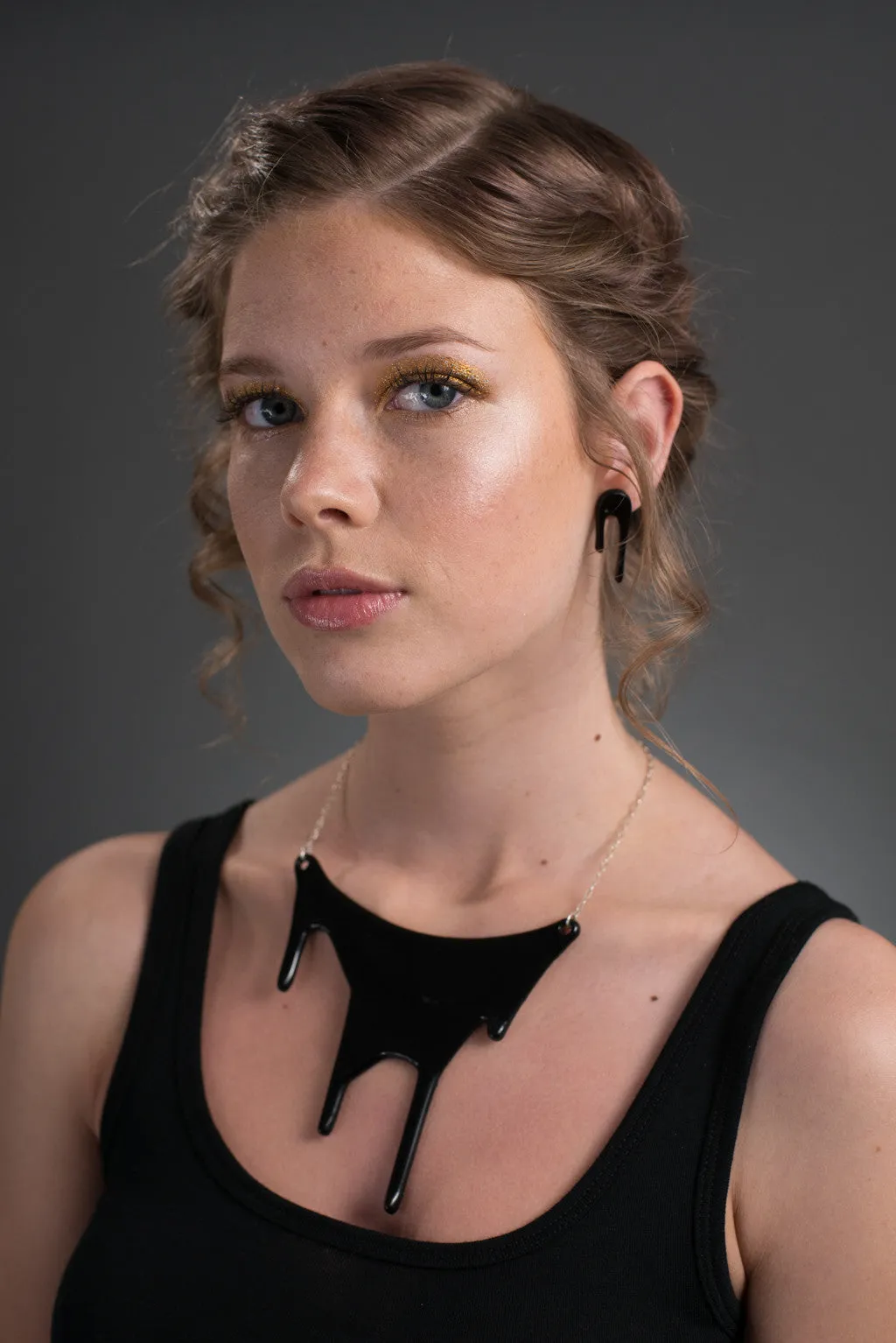 Black Chunky Statement Necklace - Flowing