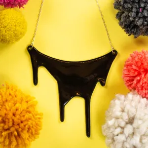 Black Chunky Statement Necklace - Flowing