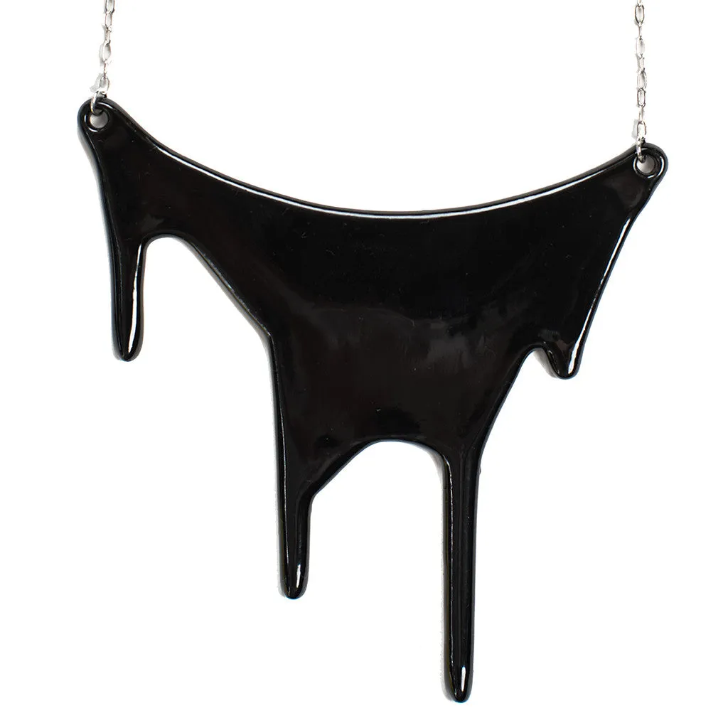 Black Chunky Statement Necklace - Flowing