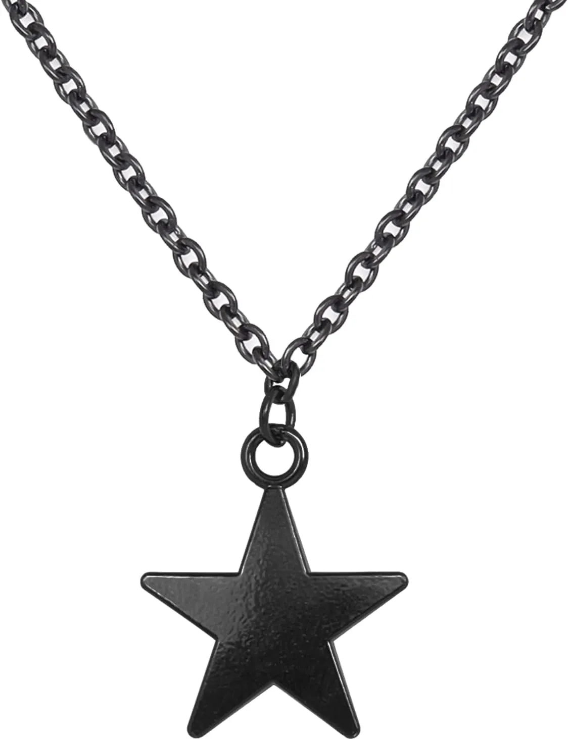 Black Star Gothic Y2k Moon Heart Necklace, Halloween Mens Womens Stainless Steel Curb Cable Chain 24 Inch