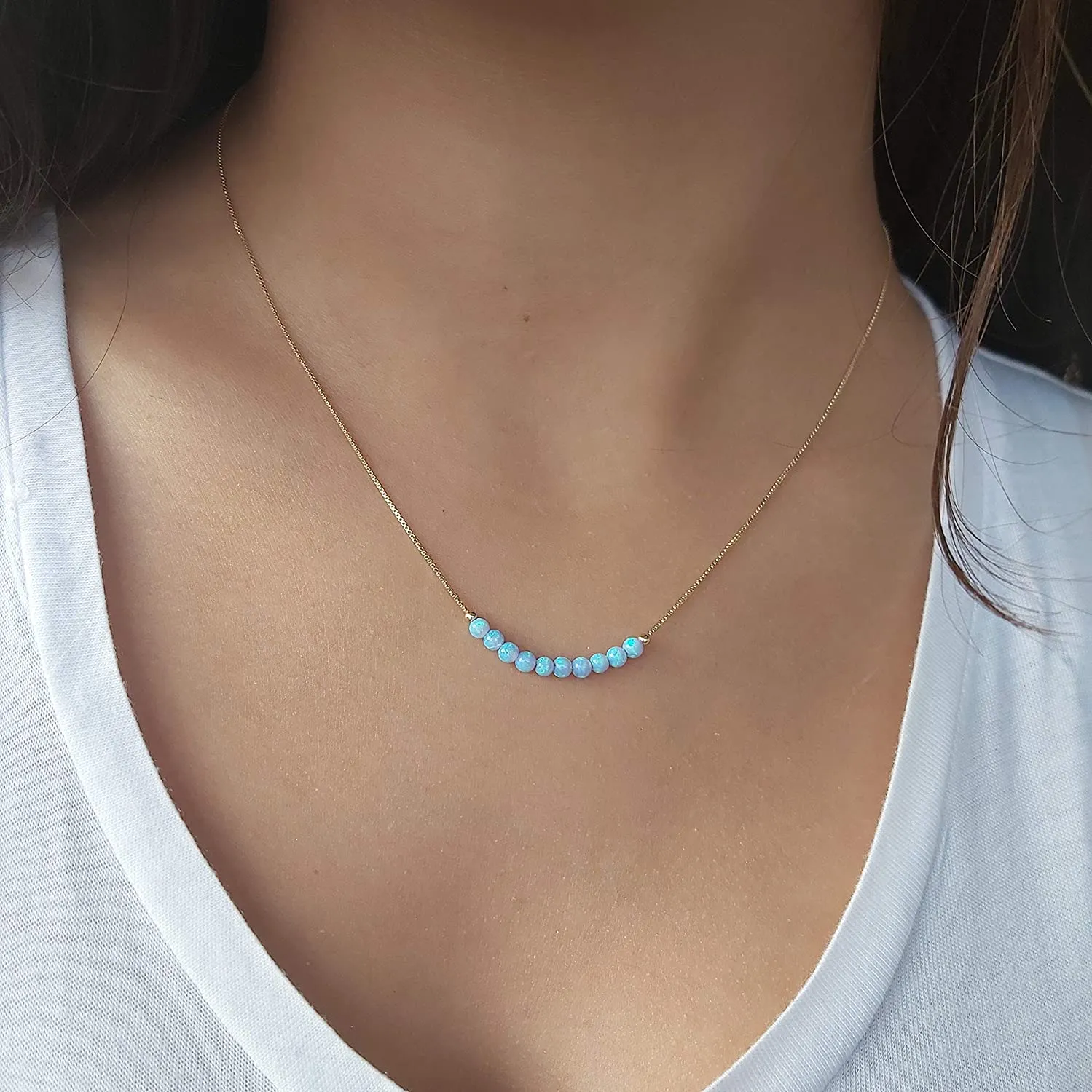 Blue Opal Bead Necklace