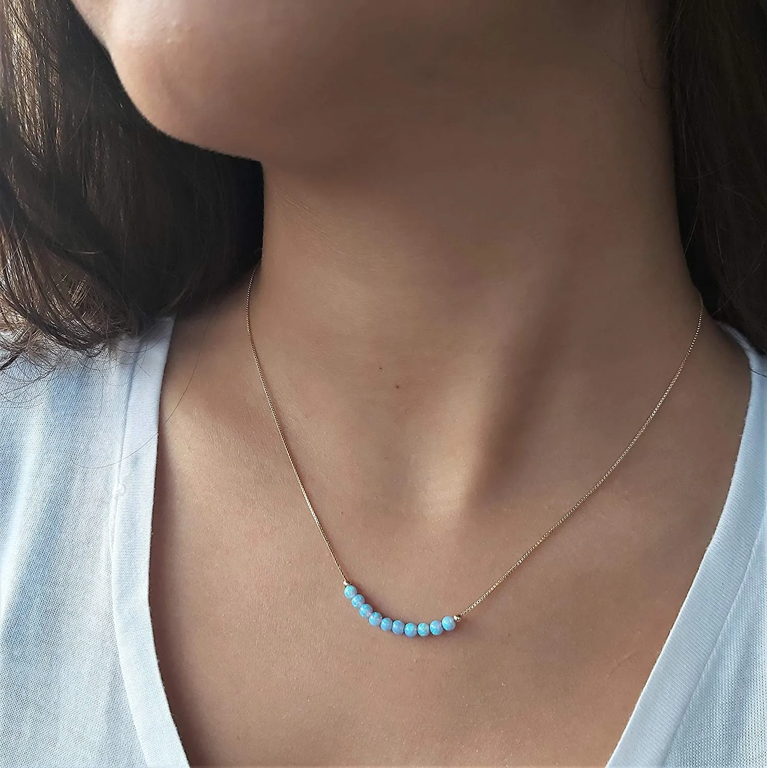 Blue Opal Bead Necklace