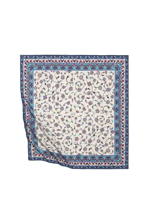 Blue Wildflower Pattern Silky Square Scarf