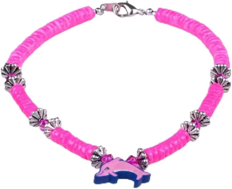 BlueRica Handmade Boho Dolphin Charm Puka Shell Anklet