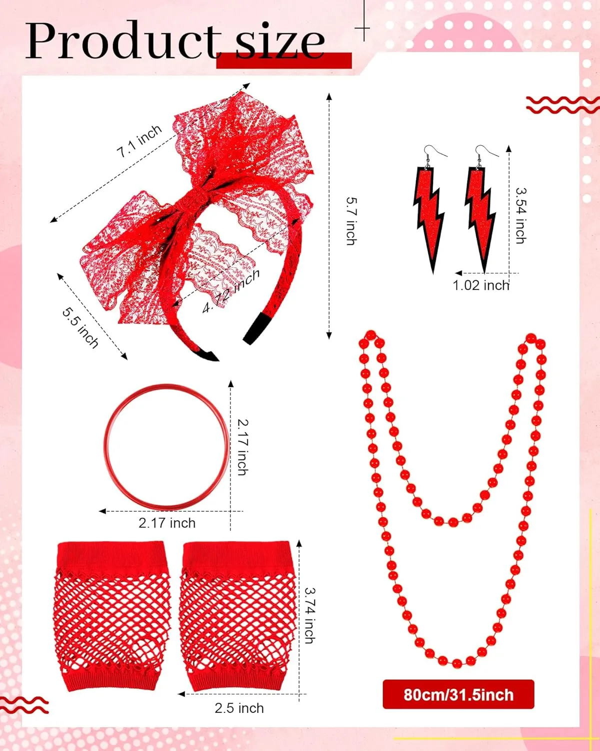 Blulu 80s Accessories Women Lace Headband Earrings Fishnet Gloves Necklace Bracelet for 80s Retro Party Halloween