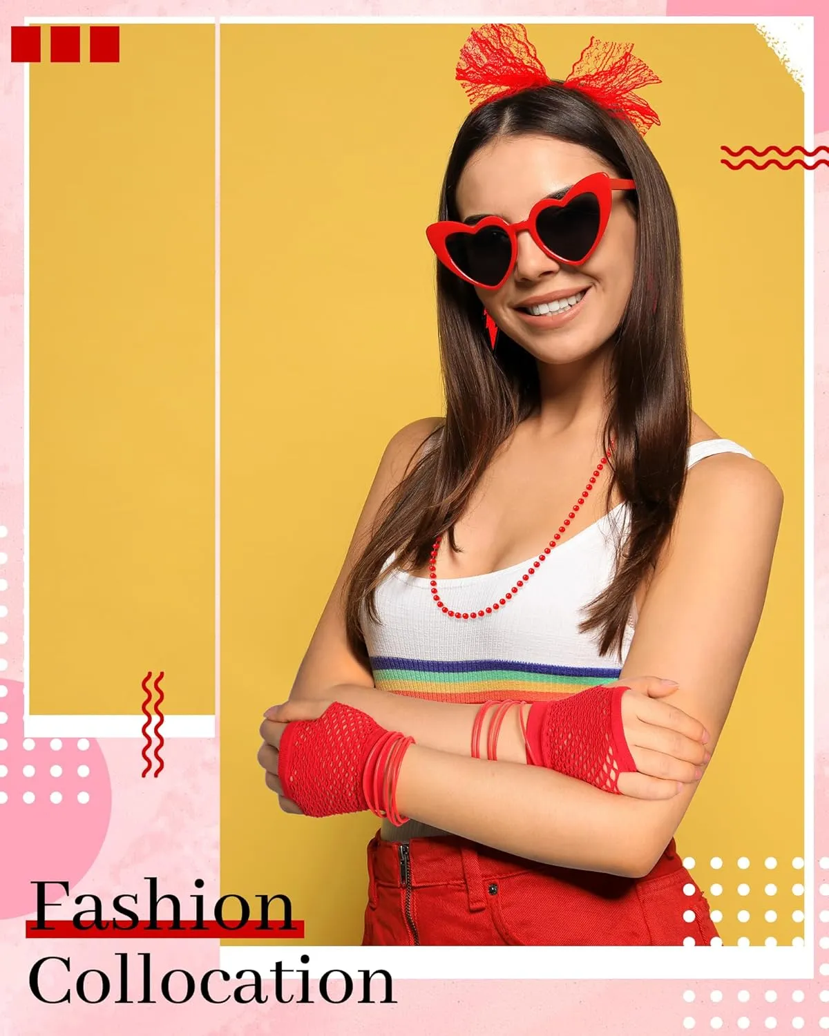 Blulu 80s Accessories Women Lace Headband Earrings Fishnet Gloves Necklace Bracelet for 80s Retro Party Halloween