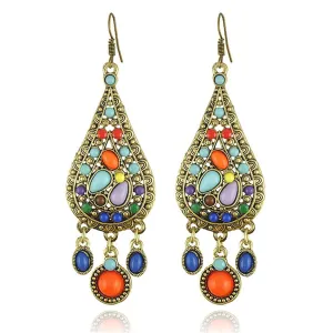 Bohemian Vintage Earrings for Women Colorful Turquoise Tassel Earrings Boho Ethnic Water Drop Earrings Colorful Drop Earrings Trendy Statement Earrings (A)