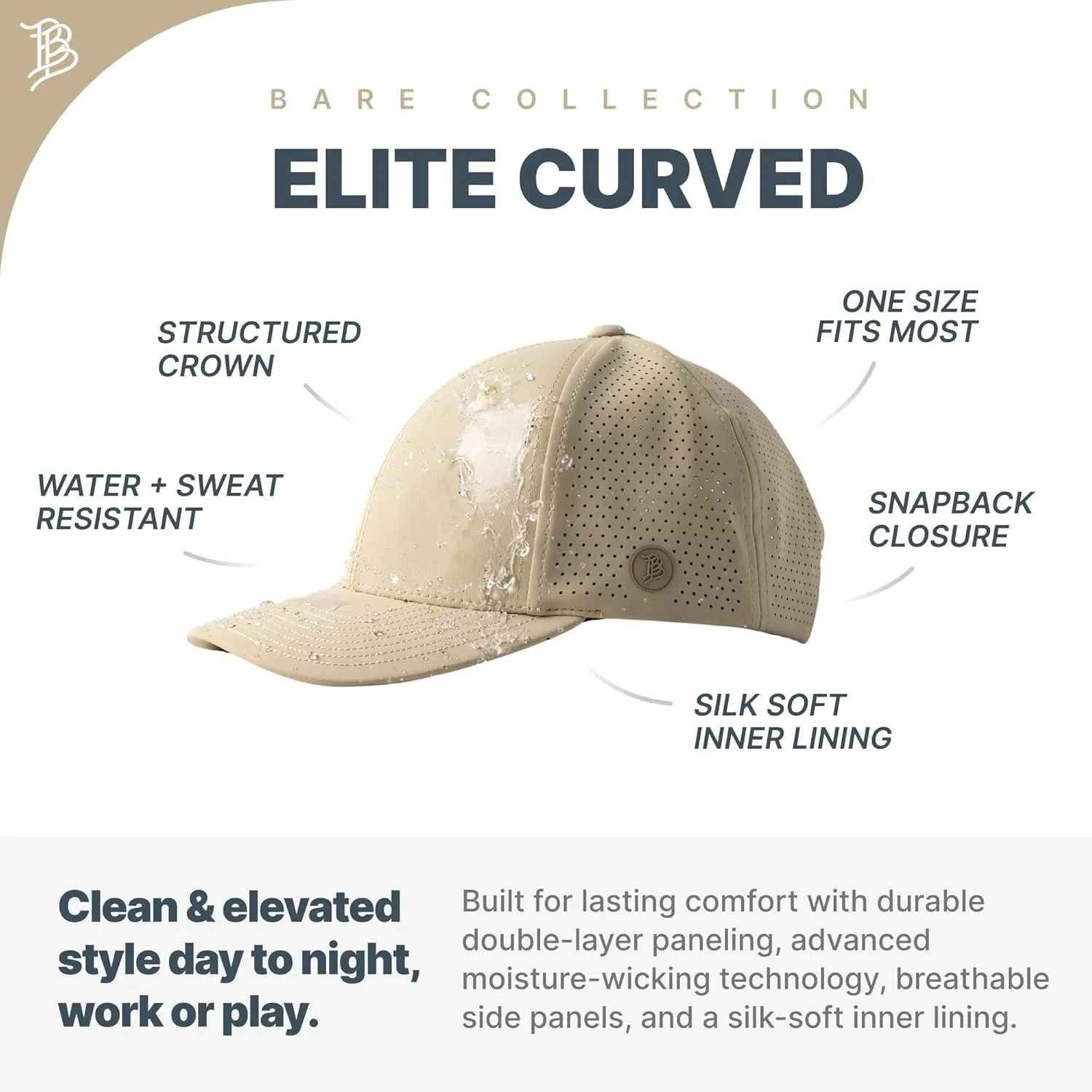 Branded Bills Bare Elite Hat, Performance Paneling, Adjustable Snapback, Silk-Soft Front Lining, Water-Repellent Shell