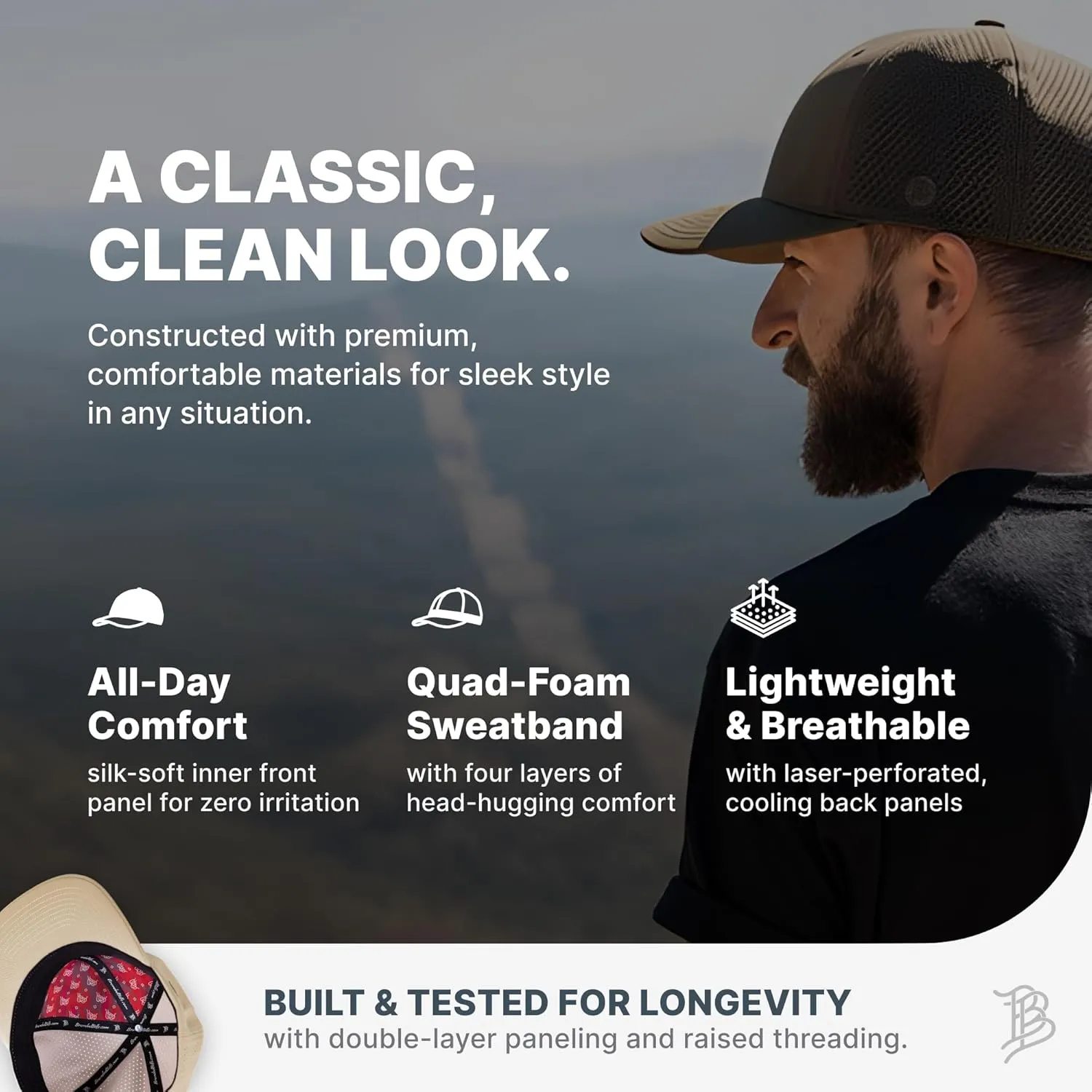 Branded Bills Bare Elite Hat, Performance Paneling, Adjustable Snapback, Silk-Soft Front Lining, Water-Repellent Shell