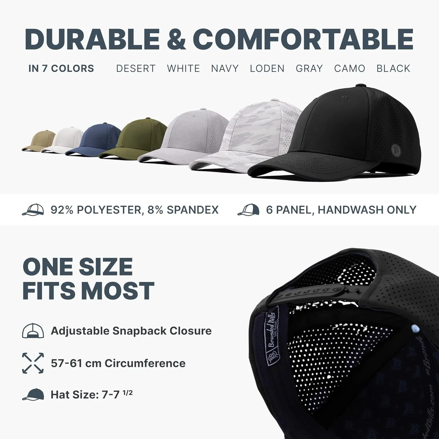 Branded Bills Bare Elite Hat, Performance Paneling, Adjustable Snapback, Silk-Soft Front Lining, Water-Repellent Shell