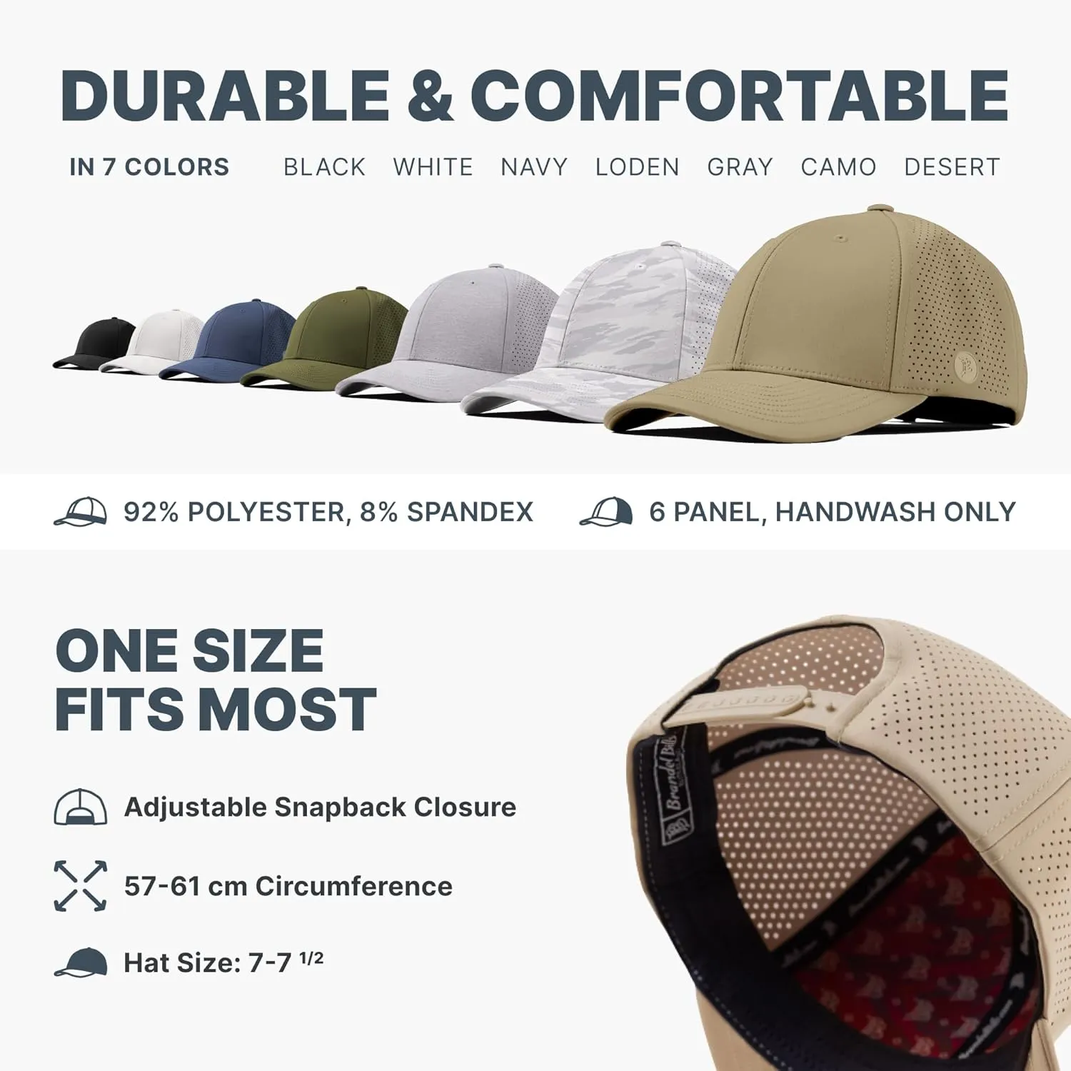 Branded Bills Bare Elite Hat, Performance Paneling, Adjustable Snapback, Silk-Soft Front Lining, Water-Repellent Shell