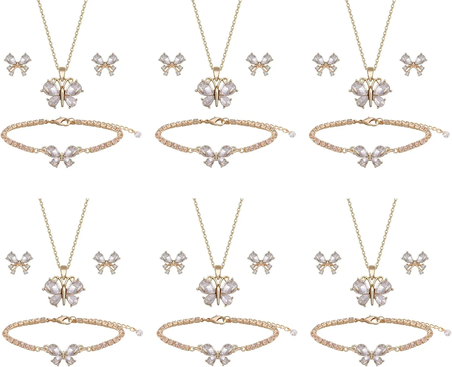 Bridesmaid Jewelry Set for Women 18K Gold & Silver & Rose Gold Plated Butterfly Pendant Necklace Earrings Bracelet Set,Bridesmaid Gift for Wedding/Proposal/Party/Anniversary