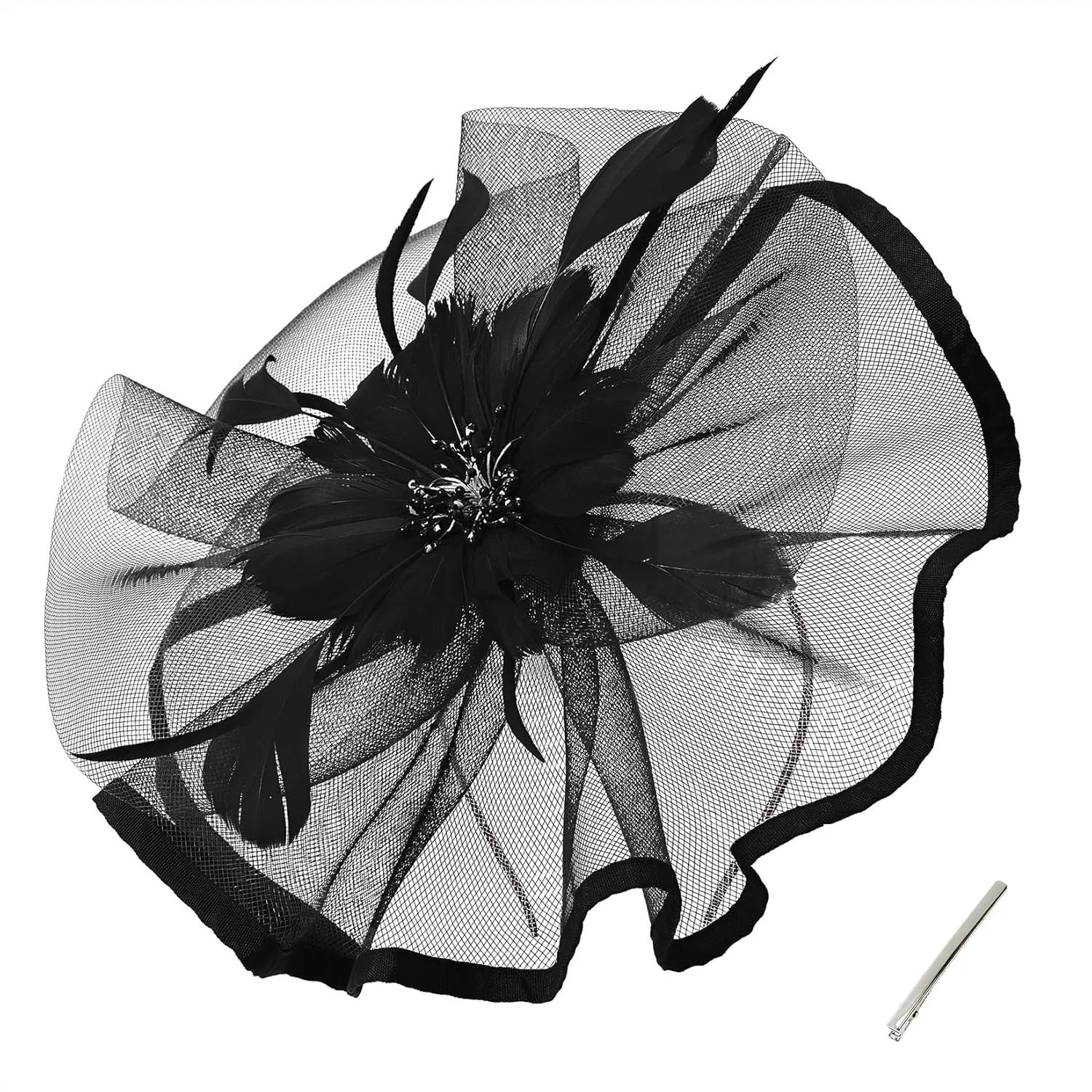 Century Star Womens Fascinator for Women Kentucky Hats Derby Tea Party 2025 Mesh Flower with Feather Wedding Church Hat