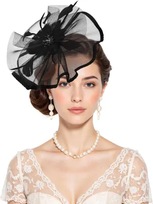 Century Star Womens Fascinator for Women Kentucky Hats Derby Tea Party 2025 Mesh Flower with Feather Wedding Church Hat
