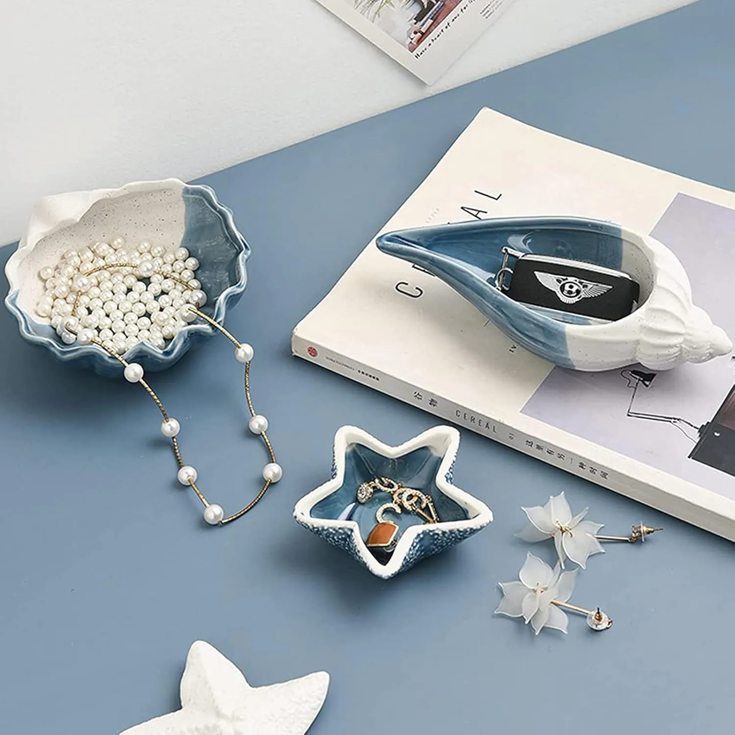 Ceramic Jewelry Dish Trinket Tray Ocean Style Ring Dish Earrings Candy Storage Holder Table Decoration Supplies