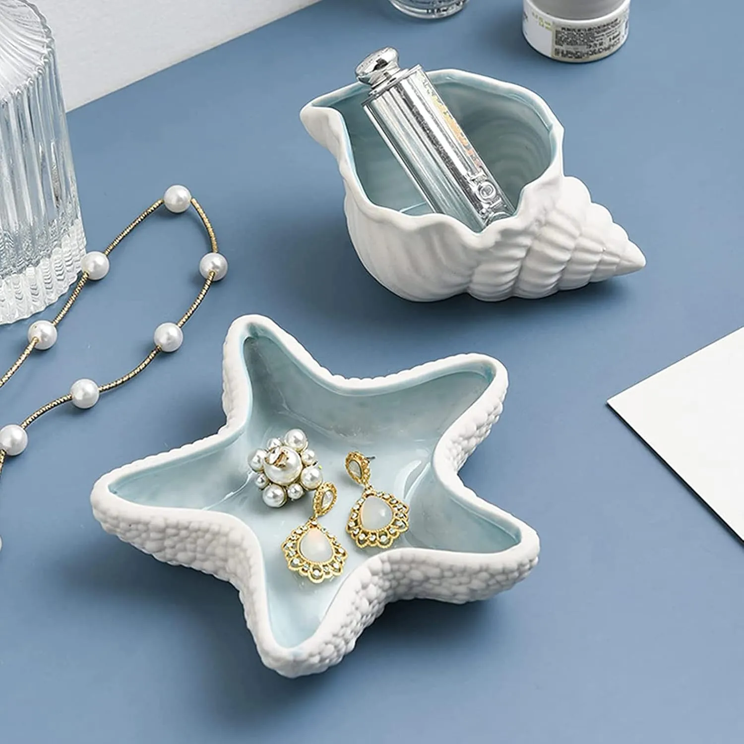 Ceramic Jewelry Dish Trinket Tray Ocean Style Ring Dish Earrings Candy Storage Holder Table Decoration Supplies