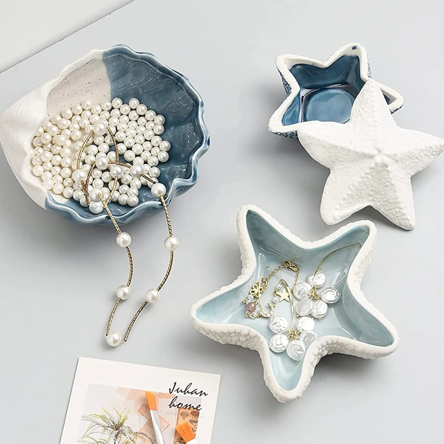 Ceramic Jewelry Dish Trinket Tray Ocean Style Ring Dish Earrings Candy Storage Holder Table Decoration Supplies