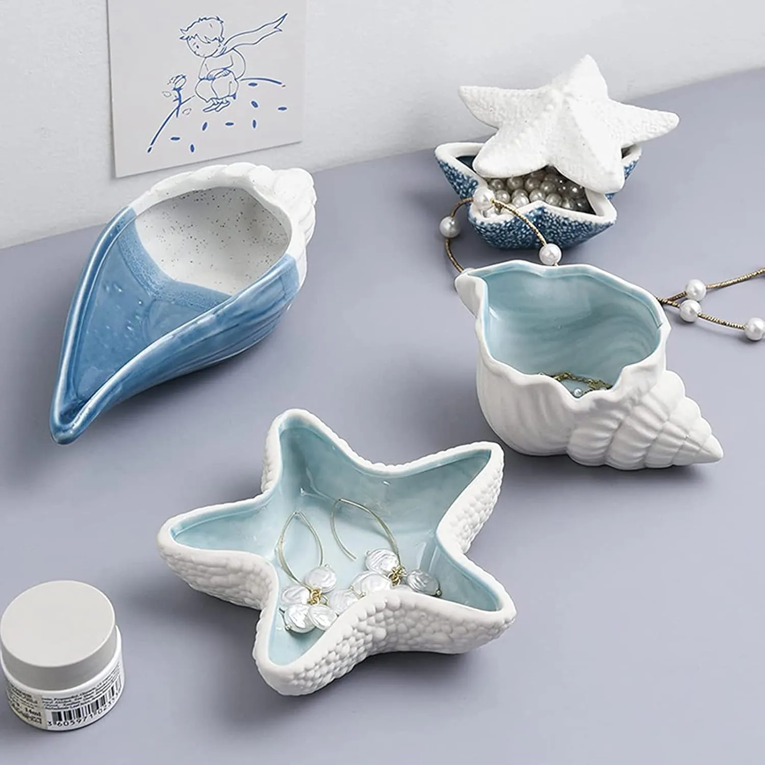 Ceramic Jewelry Dish Trinket Tray Ocean Style Ring Dish Earrings Candy Storage Holder Table Decoration Supplies