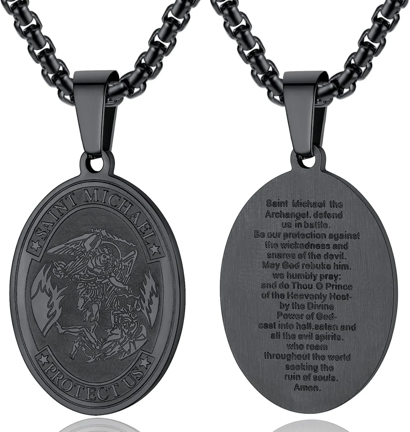 ChainsPro Saint Michael Necklace for Men with Full Prayer, Protection Archangel Medallion, Chain 55 5CM Adjustable-316L Stainless Steel/Gold Plated/Black (Send Gift Box)