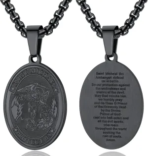 ChainsPro Saint Michael Necklace for Men with Full Prayer, Protection Archangel Medallion, Chain 55 5CM Adjustable-316L Stainless Steel/Gold Plated/Black (Send Gift Box)