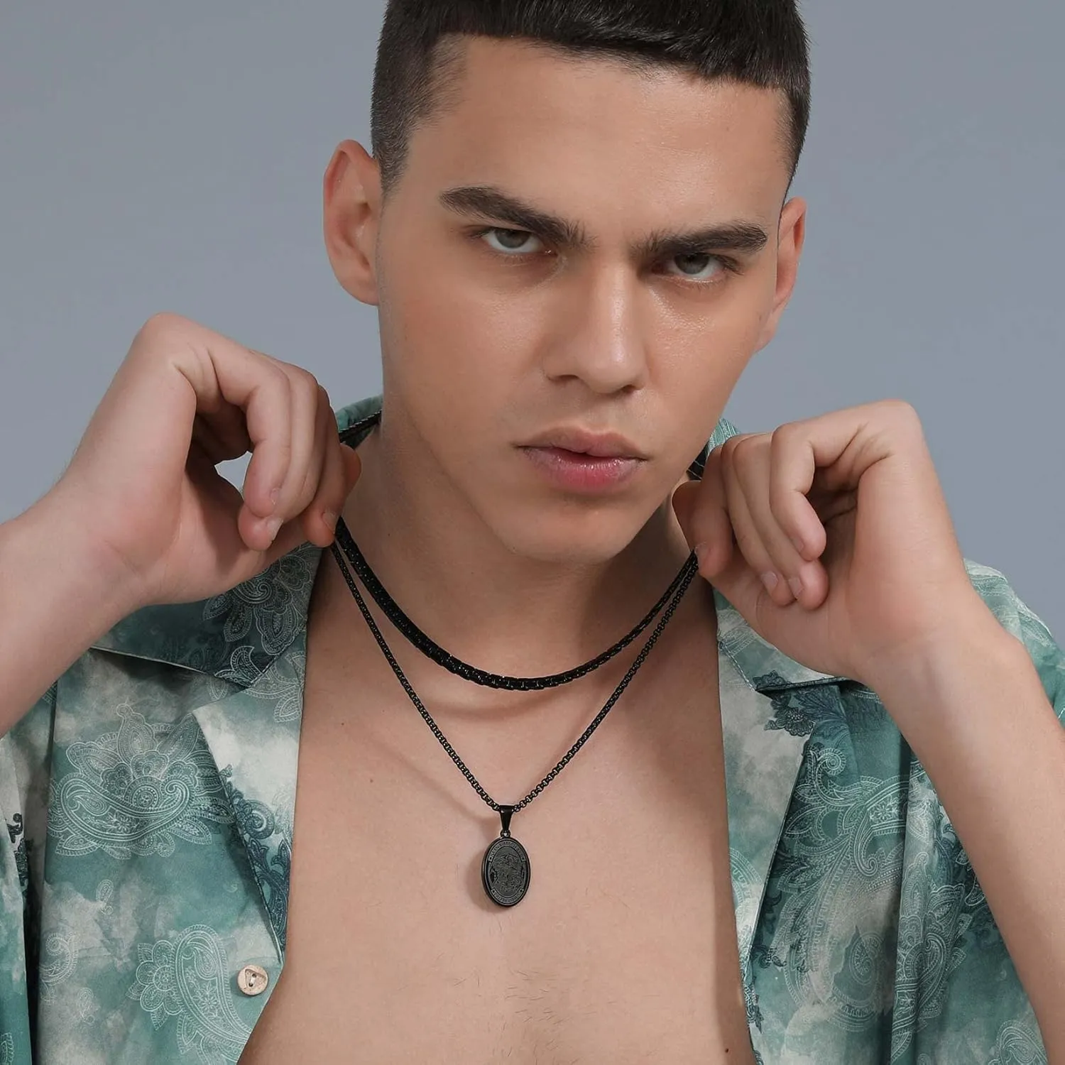 ChainsPro Saint Michael Necklace for Men with Full Prayer, Protection Archangel Medallion, Chain 55 5CM Adjustable-316L Stainless Steel/Gold Plated/Black (Send Gift Box)