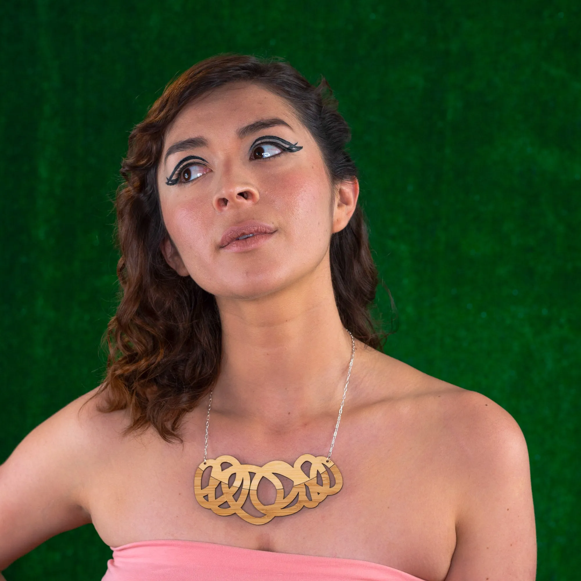 Chunky Two-Tone Wood Statement Necklace - Fat Cap
