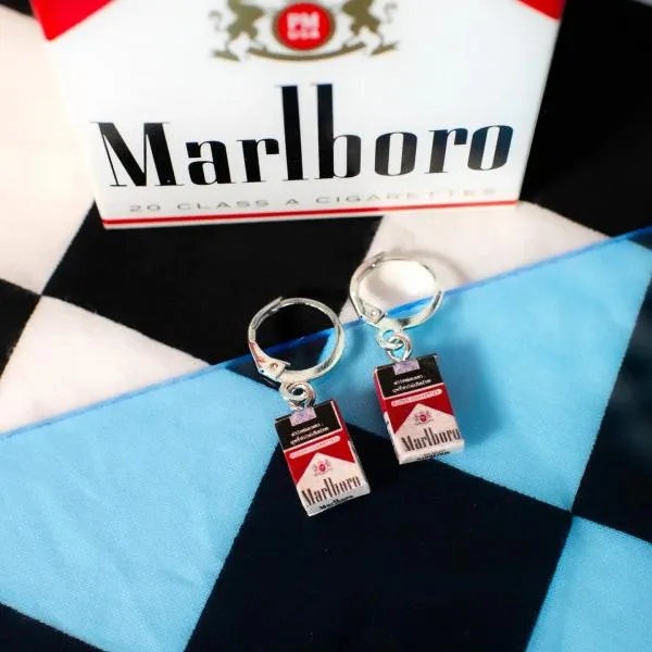 Cig Box Earrings - Red/White