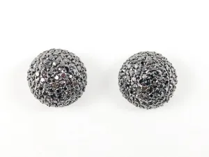Classic Large Half Round Black CZ Pave Style Brass Earrings
