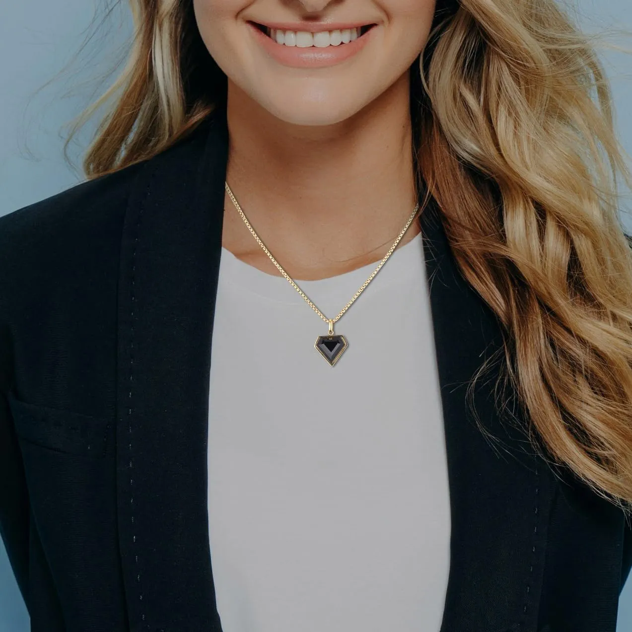 COAI Black Heart Pendant Necklace for Women and Men, Stainless Steel Diamond Shape Onyx Necklace